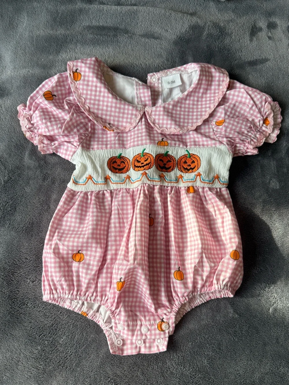 Pink Pumpkin Smocked Baby Costume Romper